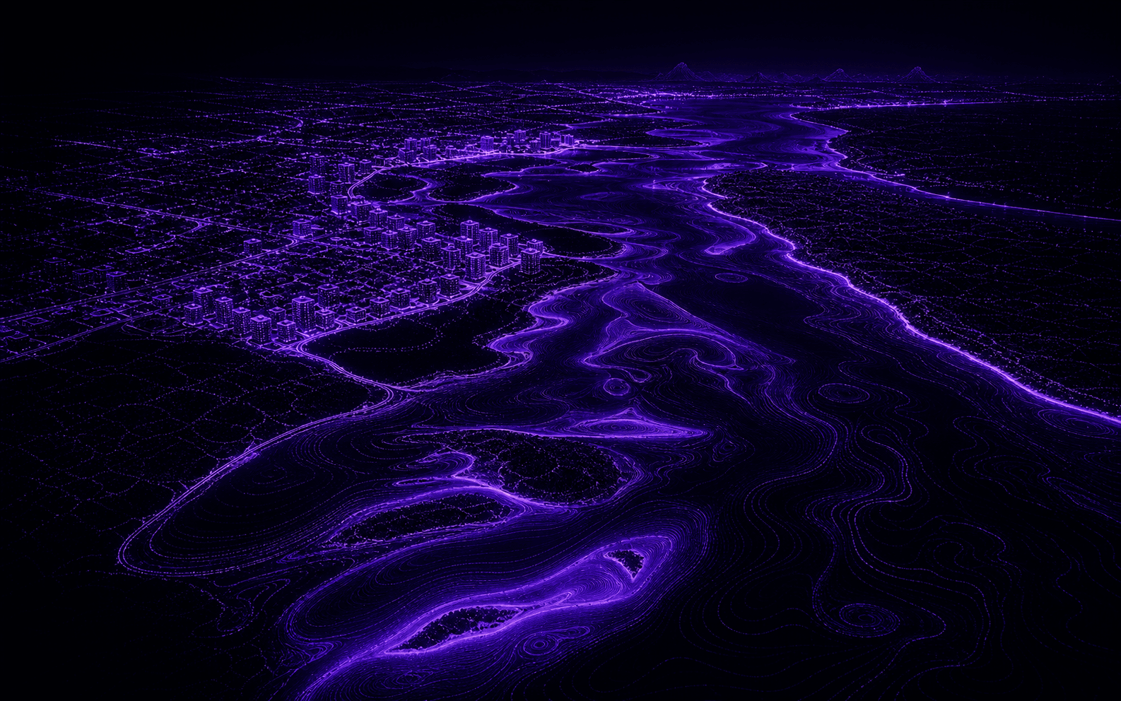 Caloundra rendered as a violet digital aerial