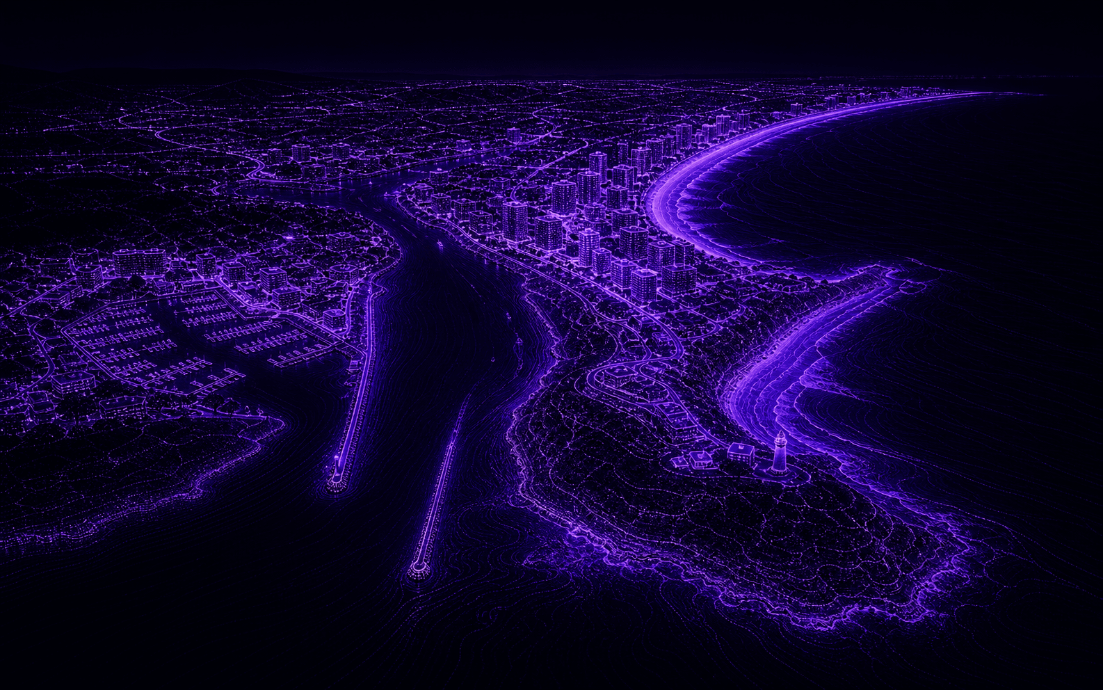 A violet digital aerial of the Sunshine Coast