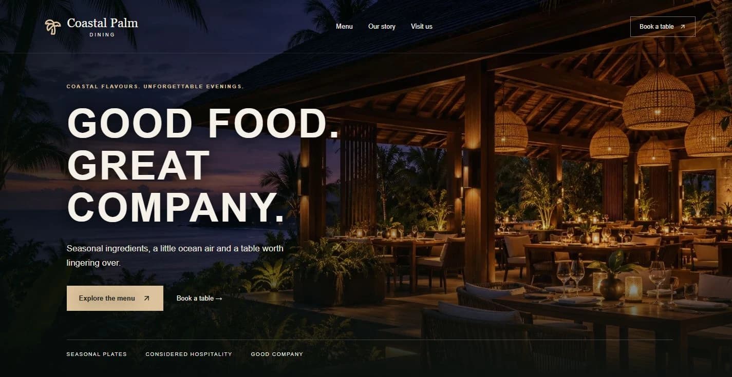 Coastal Palm Dining website displayed on a laptop