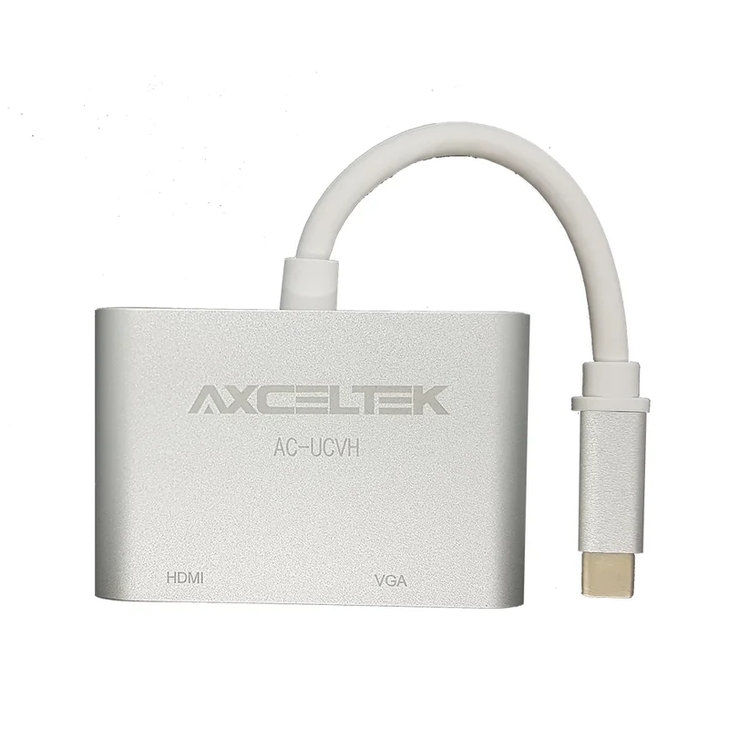 Axceltek 2-in-1 USB-C to HDMI & VGA Dual Video Adapter (4K HDMI, 1080p VGA)